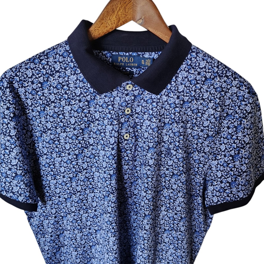Polo Ralph Lauren Men's Navy Floral Slim Fit Short Sleeve Polo Shirt Size XL